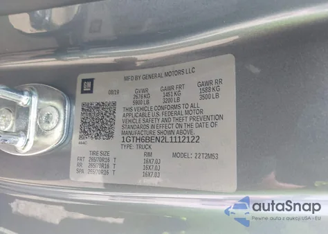 2020 GMC Canyon 4Wd Canyon z USA, uszkodzony, nr VIN 1GTH6BEN2L1112122